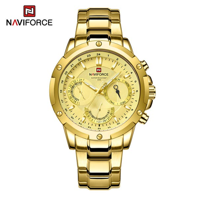 NAVIFORCE NF9196 Stainless Steel Quartz Wristwatch Creative Fashion Watch (Yellow)